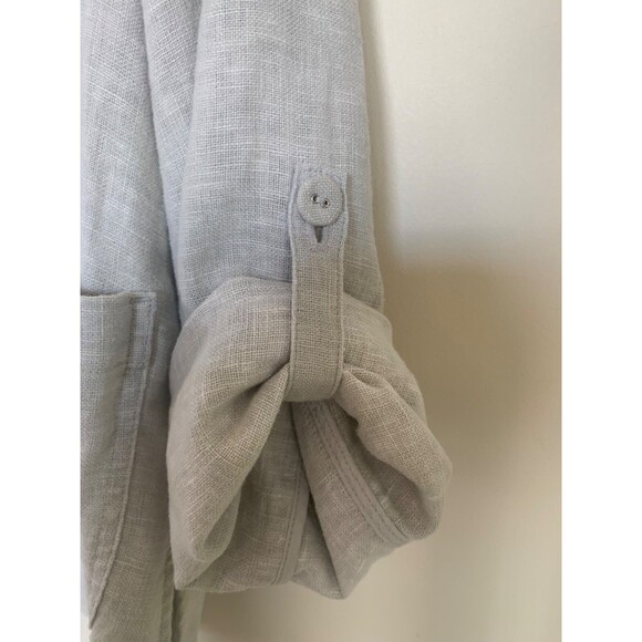 J. Jill Linen Light Gray Blazer Jacket top sz L Roll Tab Sleeve - Picture 2 of 6